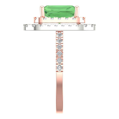 2.62 cttw Zirconia Simulated Green Diamond Hidden Halo Engagement Ring - Solid Rose/White Gold (VVS1, Emerald Cut,8X6.0mm)