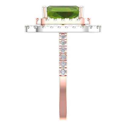 2.62 cttw Natural Peridot Hidden Halo Engagement Ring - Solid Rose/White Gold (VVS1, Emerald Cut,8X6.0mm)