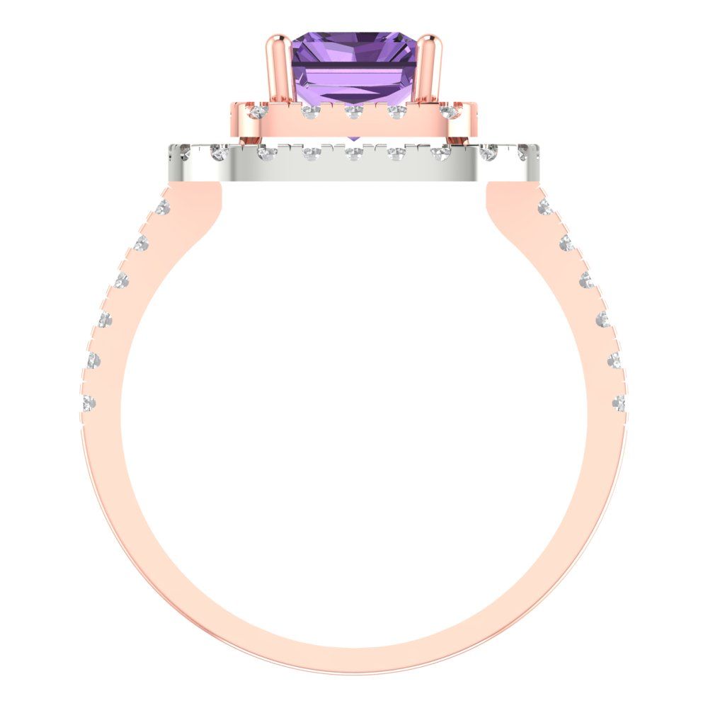2.62 cttw Simulated Alexandrite Hidden Halo Engagement Ring - Solid Rose/White Gold (VVS1, Emerald Cut,8X6.0mm)