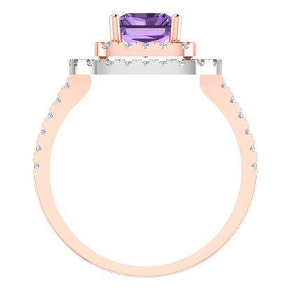 2.62 cttw Simulated Alexandrite Hidden Halo Engagement Ring - Solid Rose/White Gold (VVS1, Emerald Cut,8X6.0mm)