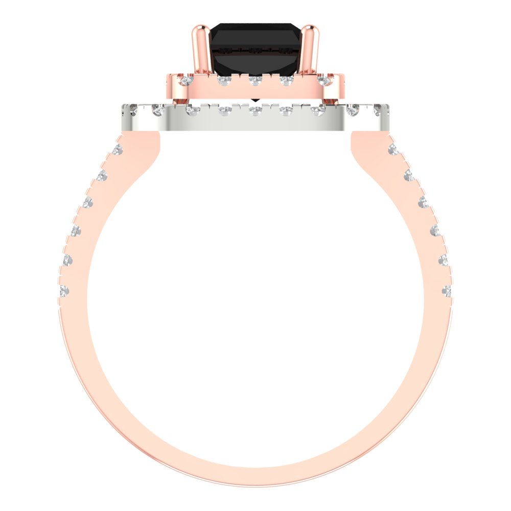 2.62 cttw Natural Onyx Hidden Halo Engagement Ring - Solid Rose/White Gold (VVS1, Emerald Cut,8X6.0mm)