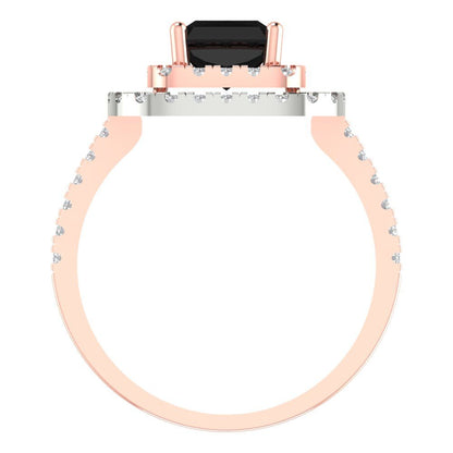 2.62 cttw Natural Onyx Hidden Halo Engagement Ring - Solid Rose/White Gold (VVS1, Emerald Cut,8X6.0mm)