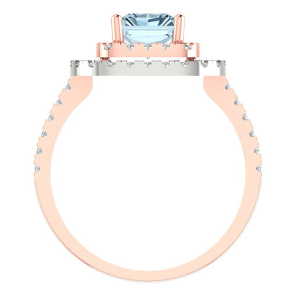2.62 cttw Natural Aquamarine Hidden Halo Engagement Ring - Solid Rose/White Gold (VVS1, Emerald Cut,8X6.0mm)