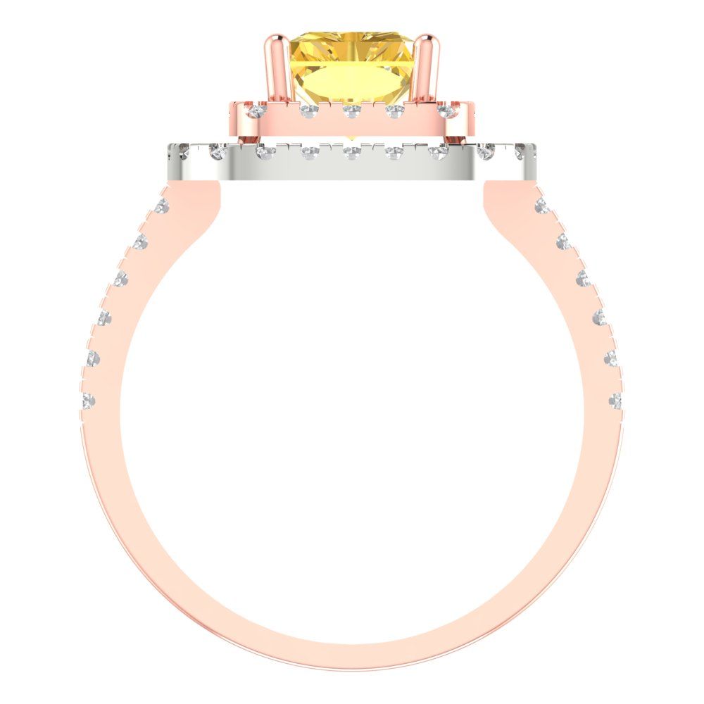 2.62 cttw Zirconia Simulated Yellow Diamond Hidden Halo Engagement Ring - Solid Rose/White Gold (VVS1, Emerald Cut,8X6.0mm)