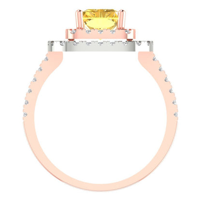 2.62 cttw Zirconia Simulated Yellow Diamond Hidden Halo Engagement Ring - Solid Rose/White Gold (VVS1, Emerald Cut,8X6.0mm)