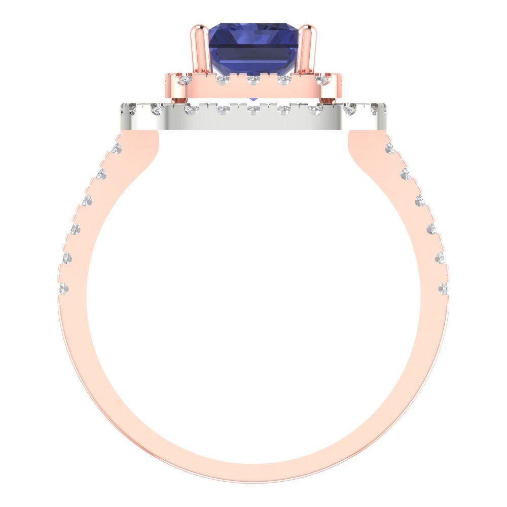 2.62 cttw Simulated Tanzanite Hidden Halo Engagement Ring - Solid Rose/White Gold (VVS1, Emerald Cut,8X6.0mm)