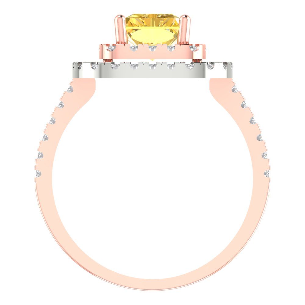 2.62 cttw Natural Citrine Hidden Halo Engagement Ring - Solid Rose/White Gold (VVS1, Emerald Cut,8X6.0mm)