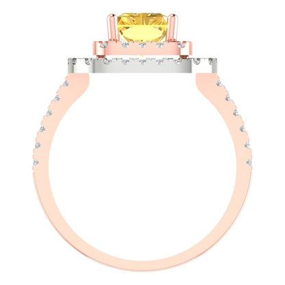 2.62 cttw Natural Citrine Hidden Halo Engagement Ring - Solid Rose/White Gold (VVS1, Emerald Cut,8X6.0mm)