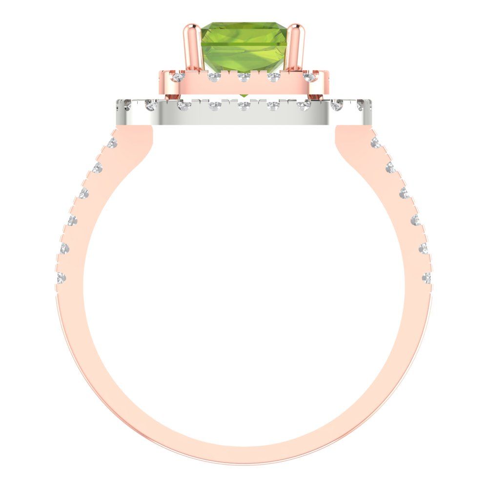 2.62 cttw Natural Peridot Hidden Halo Engagement Ring - Solid Rose/White Gold (VVS1, Emerald Cut,8X6.0mm)