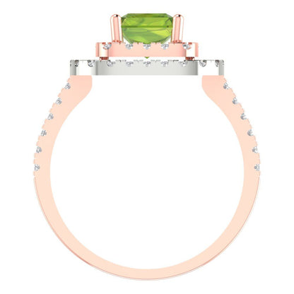 2.62 cttw Natural Peridot Hidden Halo Engagement Ring - Solid Rose/White Gold (VVS1, Emerald Cut,8X6.0mm)