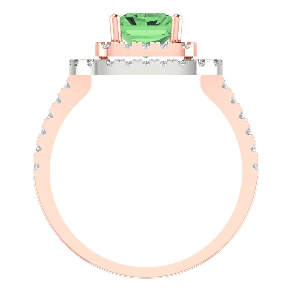 2.62 cttw Zirconia Simulated Green Diamond Hidden Halo Engagement Ring - Solid Rose/White Gold (VVS1, Emerald Cut,8X6.0mm)