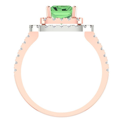 2.62 cttw Zirconia Simulated Green Diamond Hidden Halo Engagement Ring - Solid Rose/White Gold (VVS1, Emerald Cut,8X6.0mm)