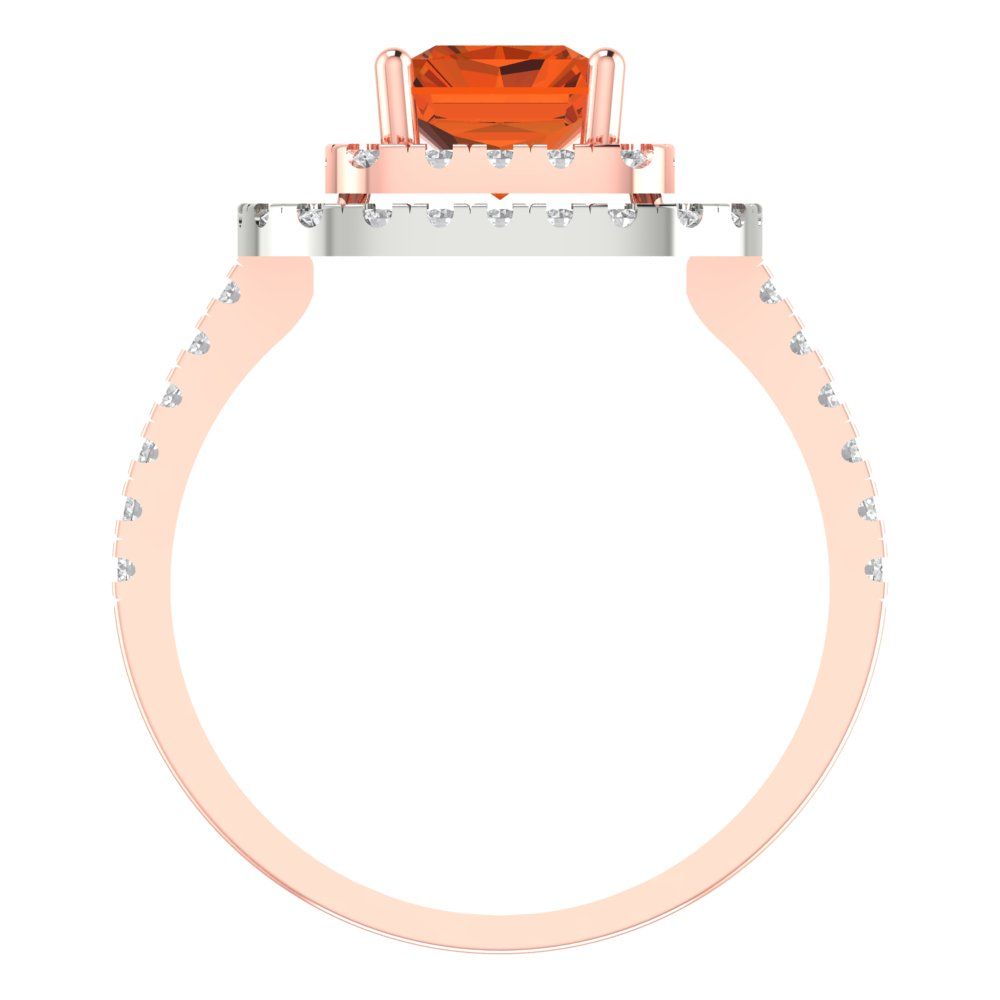 2.62 cttw Zirconia Simulated Red Diamond Hidden Halo Engagement Ring - Solid Rose/White Gold (VVS1, Emerald Cut,8X6.0mm)