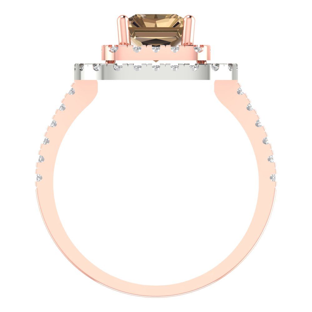 2.62 cttw Zirconia Simulated Champagne Diamond Hidden Halo Engagement Ring - Solid Rose/White Gold (VVS1, Emerald Cut,8X6.0mm)
