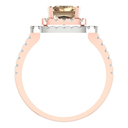 2.62 cttw Yellow Moissanite Hidden Halo Engagement Ring - Solid Rose/White Gold (VVS1, Emerald Cut,8X6.0mm)