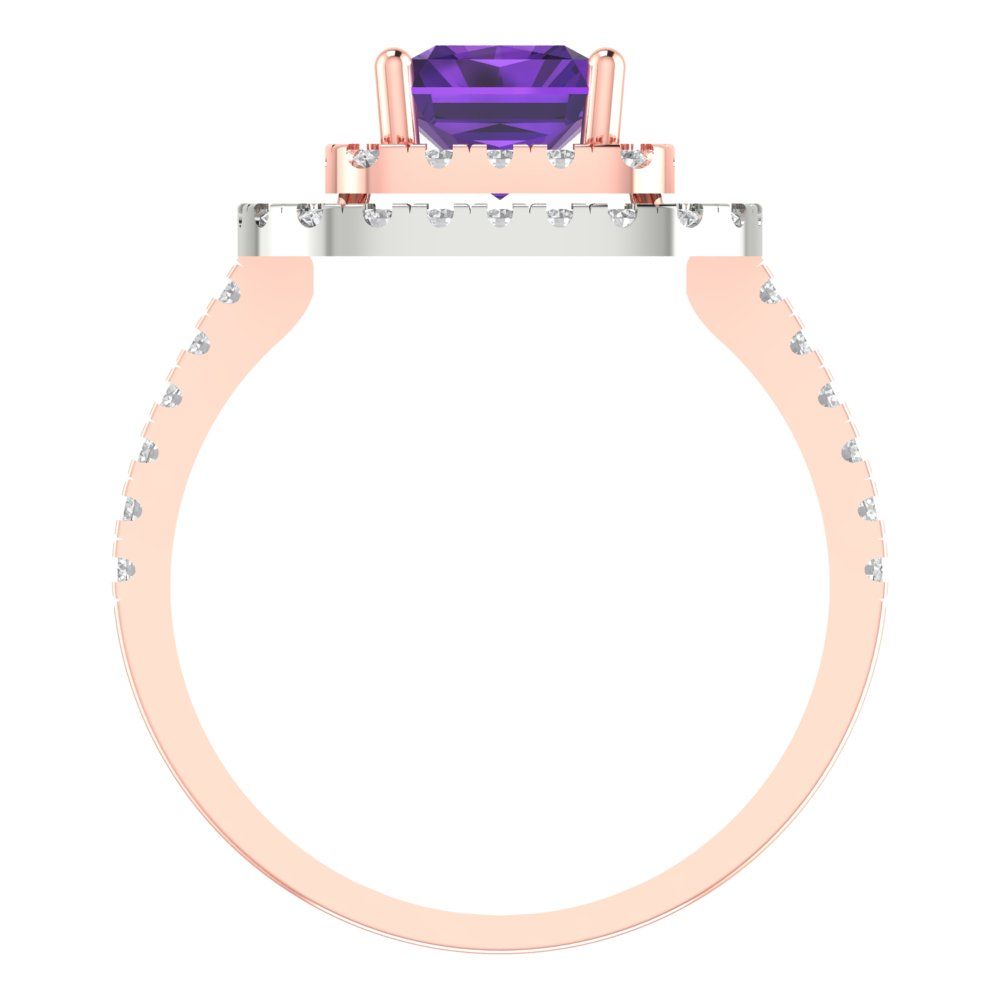 2.62 cttw Natural Amethyst Hidden Halo Engagement Ring - Solid Rose/White Gold (VVS1, Emerald Cut,8X6.0mm)