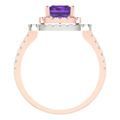 2.62 cttw Natural Amethyst Hidden Halo Engagement Ring - Solid Rose/White Gold (VVS1, Emerald Cut,8X6.0mm)