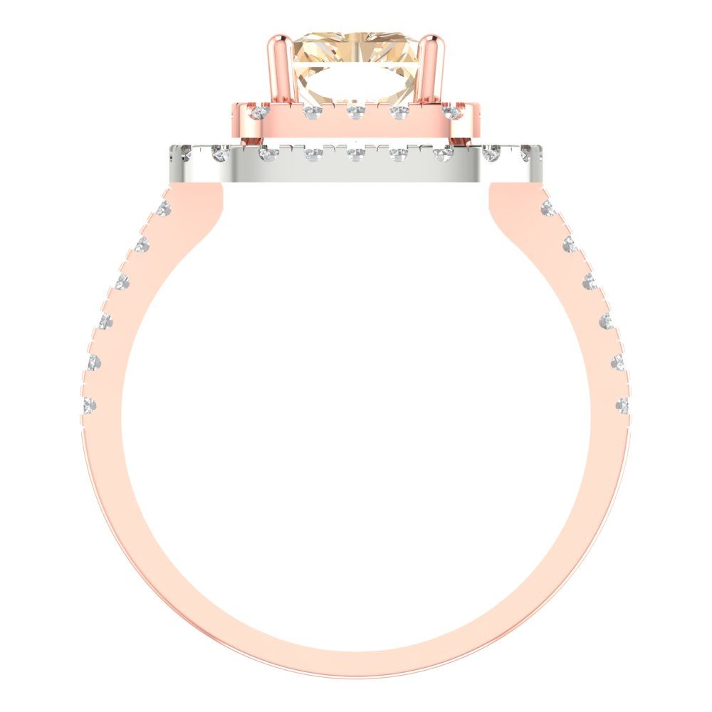 2.62 cttw Natural Morganite Hidden Halo Engagement Ring - Solid Rose/White Gold (VVS1, Emerald Cut,8X6.0mm)
