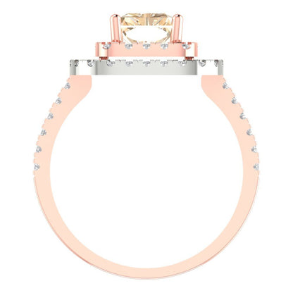 2.62 cttw Natural Morganite Hidden Halo Engagement Ring - Solid Rose/White Gold (VVS1, Emerald Cut,8X6.0mm)