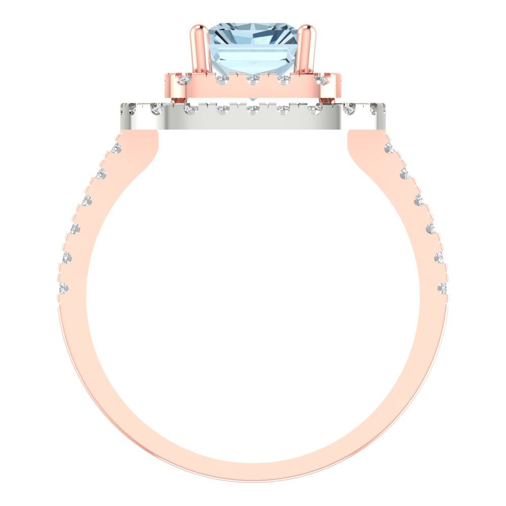 2.62 cttw Natural Sky Blue Topaz Hidden Halo Engagement Ring - Solid Rose/White Gold (VVS1, Emerald Cut,8X6.0mm)
