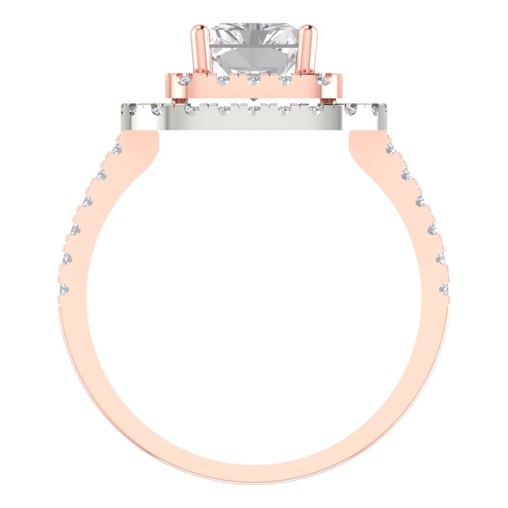 2.62 cttw Moissanite Hidden Halo Engagement Ring - Solid Rose/White Gold (VVS1, Emerald Cut,8X6.0mm)