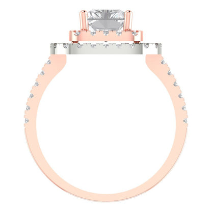 2.62 cttw Moissanite Hidden Halo Engagement Ring - Solid Rose/White Gold (VVS1, Emerald Cut,8X6.0mm)