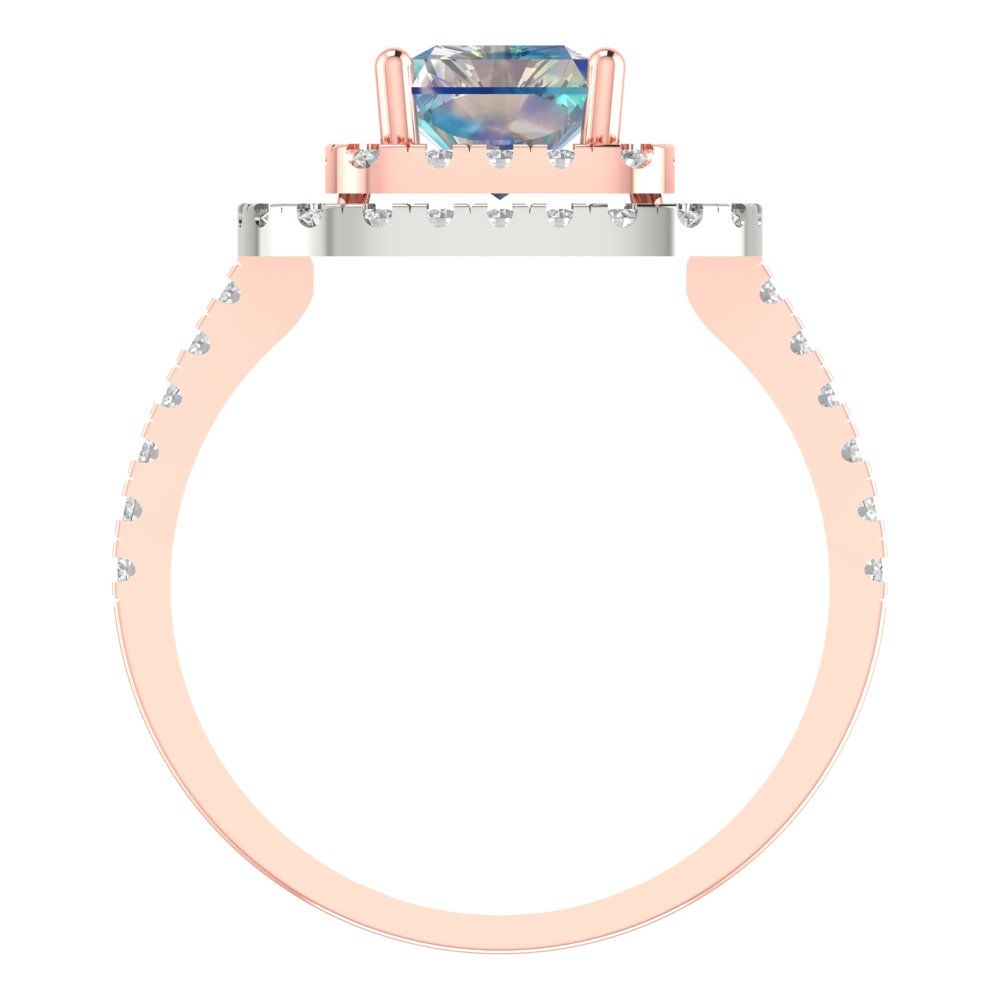 2.62 cttw Blue Moissanite Hidden Halo Engagement Ring - Solid Rose/White Gold (VVS1, Emerald Cut,8X6.0mm)