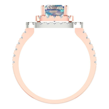2.62 cttw Blue Moissanite Hidden Halo Engagement Ring - Solid Rose/White Gold (VVS1, Emerald Cut,8X6.0mm)