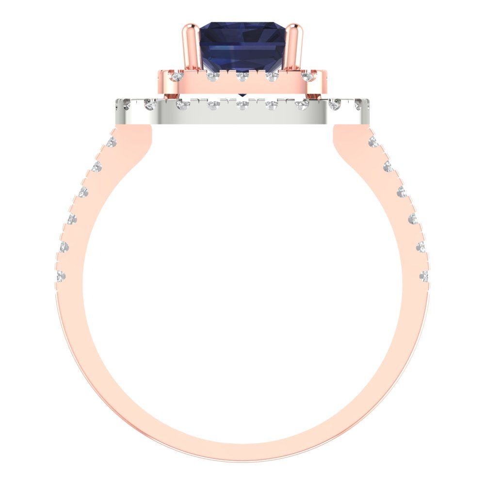 2.62 cttw Simulated Blue Sapphire Hidden Halo Engagement Ring - Solid Rose/White Gold (VVS1, Emerald Cut,8X6.0mm)