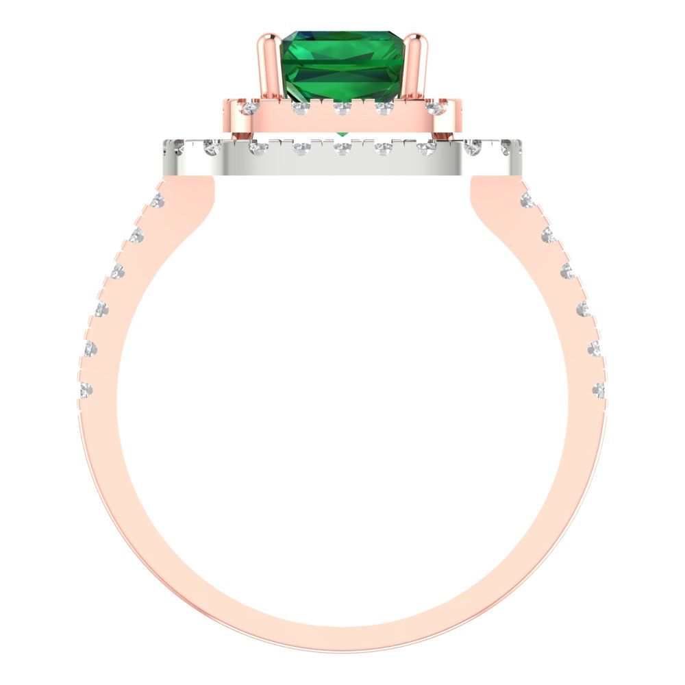 2.62 cttw Simulated Emerald Hidden Halo Engagement Ring - Solid Rose/White Gold (VVS1, Emerald Cut,8X6.0mm)