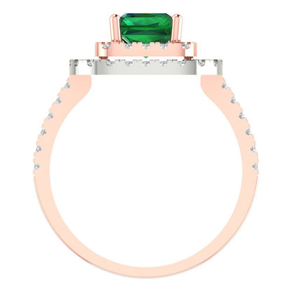 2.62 cttw Simulated Emerald Hidden Halo Engagement Ring - Solid Rose/White Gold (VVS1, Emerald Cut,8X6.0mm)