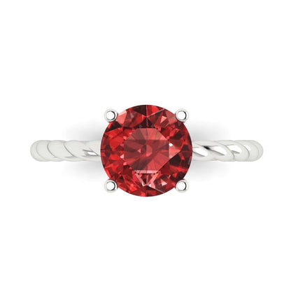 2 cttw Natural Garnet Solitaire  Engagement Ring - Solid Gold (Round Cut,8.0mm)