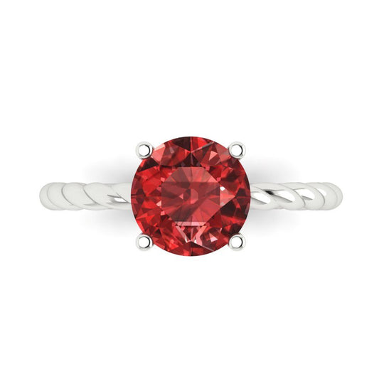 2 cttw Natural Garnet Solitaire  Engagement Ring - Solid White Gold (VVS1, Round Cut,8.0mm)