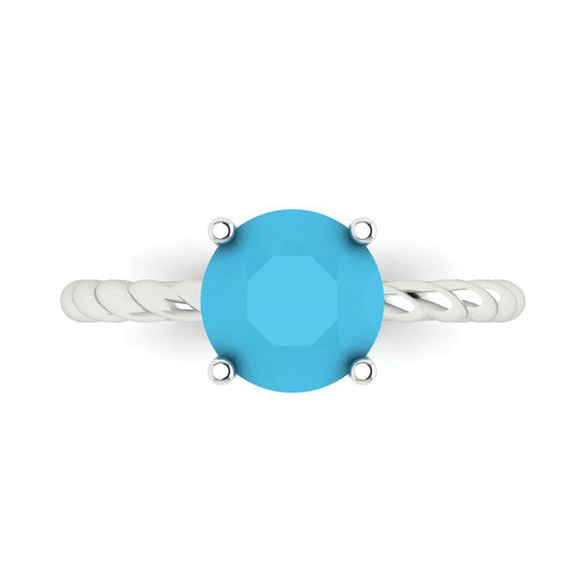 2 cttw Simulated Turquoise Solitaire  Engagement Ring - Solid White Gold (VVS1, Round Cut,8.0mm)