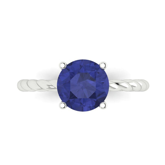 2 cttw Simulated Tanzanite Solitaire  Engagement Ring - Solid White Gold (VVS1, Round Cut,8.0mm)