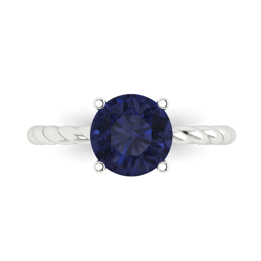 2 cttw Simulated Blue Sapphire Solitaire  Engagement Ring - Solid Gold (Round Cut,8.0mm)