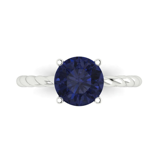 2 cttw Simulated Blue Sapphire Solitaire  Engagement Ring - Solid White Gold (VVS1, Round Cut,8.0mm)