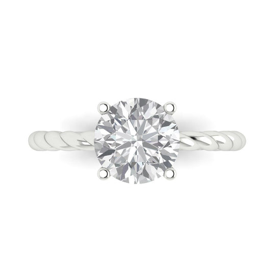 2 cttw White Sapphire Solitaire  Engagement Ring - Solid White Gold (VVS1, Round Cut,8.0mm)