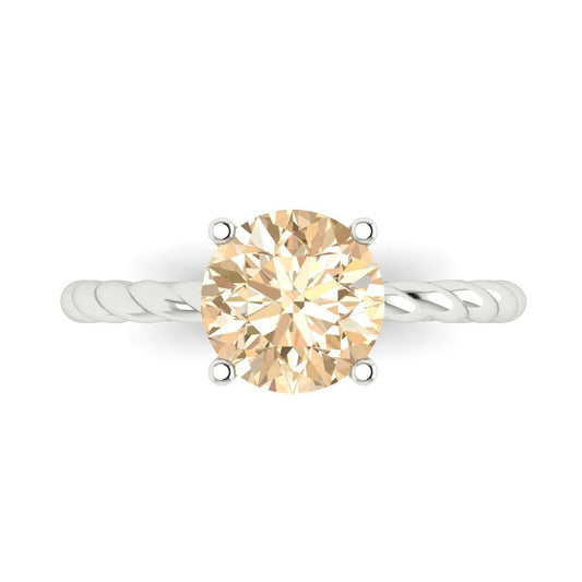 2 cttw Natural Morganite Solitaire  Engagement Ring - Solid White Gold (VVS1, Round Cut,8.0mm)