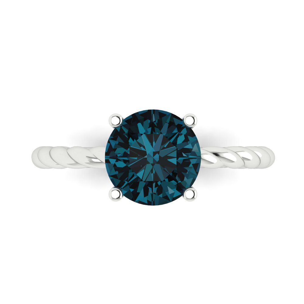 2 cttw Natural London Blue Topaz Solitaire  Engagement Ring - Solid Gold (Round Cut,8.0mm)