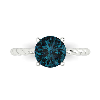 2 cttw Natural London Blue Topaz Solitaire  Engagement Ring - Solid Gold (Round Cut,8.0mm)
