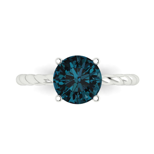 2 cttw Natural London Blue Topaz Solitaire  Engagement Ring - Solid White Gold (VVS1, Round Cut,8.0mm)