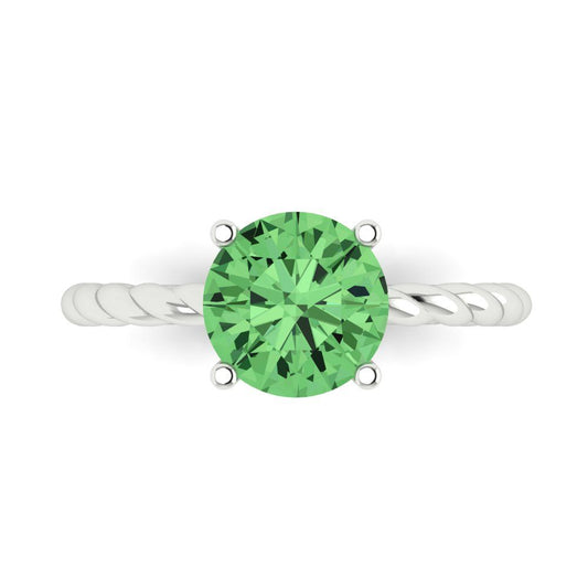 2 cttw Zirconia Simulated Green Diamond Solitaire  Engagement Ring - Solid White Gold (VVS1, Round Cut,8.0mm)