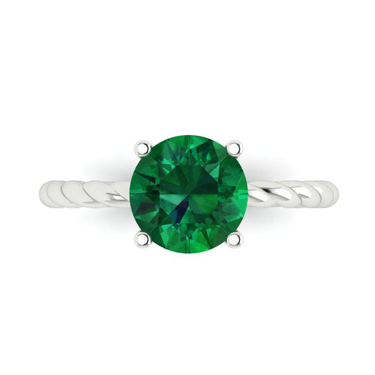 2 cttw Simulated Emerald Solitaire  Engagement Ring - Solid White Gold (VVS1, Round Cut,8.0mm)