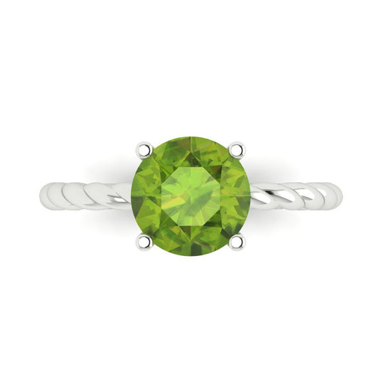 2 cttw Natural Peridot Solitaire  Engagement Ring - Solid White Gold (VVS1, Round Cut,8.0mm)