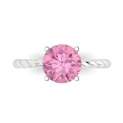 2 cttw Zirconia Simulated Pink Diamond Solitaire  Engagement Ring - Solid Gold (VVS1, Round Cut,8.0mm)