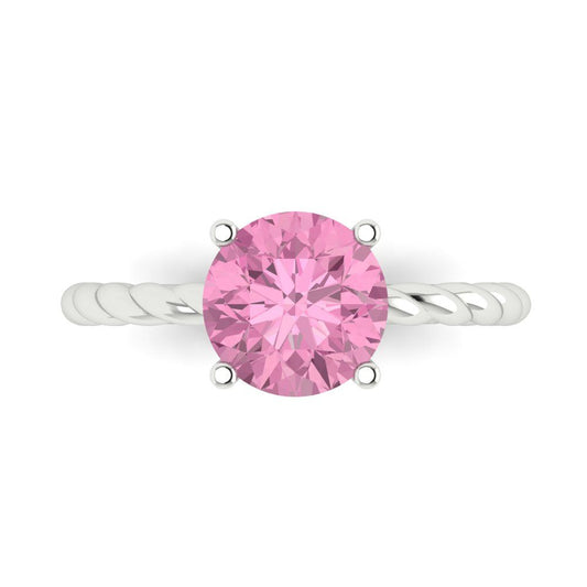 2 cttw Zirconia Simulated Pink Diamond Solitaire  Engagement Ring - Solid White Gold (VVS1, Round Cut,8.0mm)