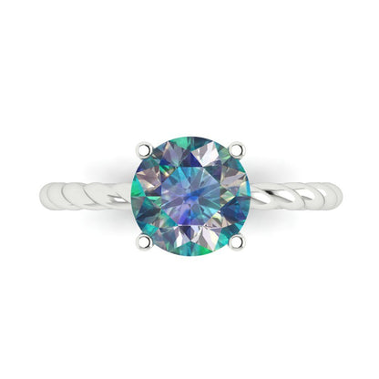 2 cttw Blue Moissanite Solitaire  Engagement Ring - Solid Gold (Round Cut,8.0mm)