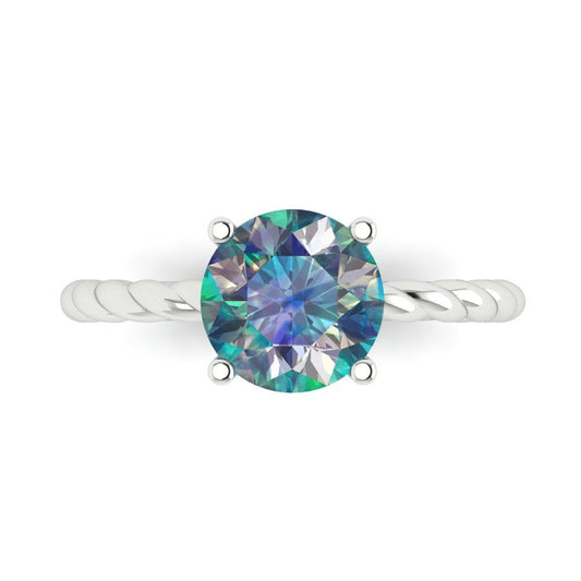 2 cttw Blue Moissanite Solitaire  Engagement Ring - Solid White Gold (VVS1, Round Cut,8.0mm)