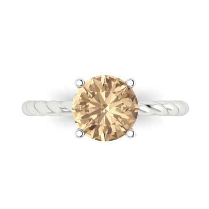 2 cttw Yellow Moissanite Solitaire  Engagement Ring - Solid Gold (Round Cut,8.0mm)